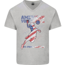 American Volleyball Player USA Flag Mens V-Neck Cotton T-Shirt Sports Grey