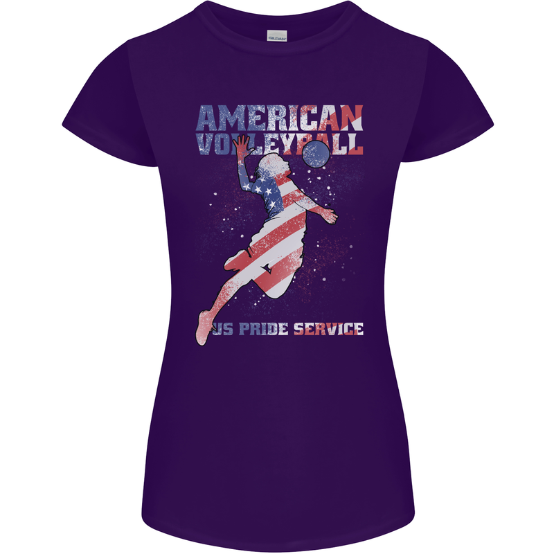 American Volleyball Player USA Flag Womens Petite Cut T-Shirt Purple