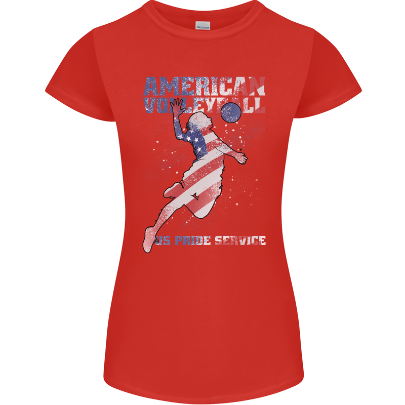 American Volleyball Player USA Flag Womens Petite Cut T-Shirt Red