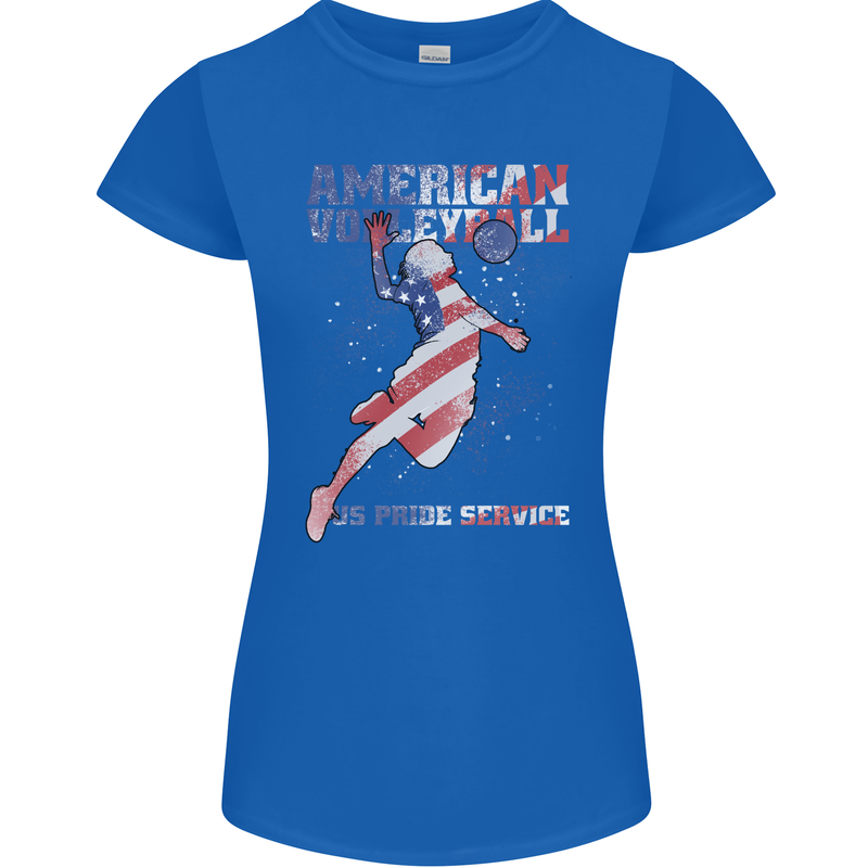 American Volleyball Player USA Flag Womens Petite Cut T-Shirt Royal Blue
