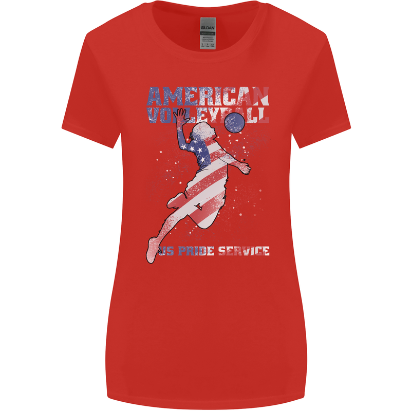 American Volleyball Player USA Flag Womens Wider Cut T-Shirt Red
