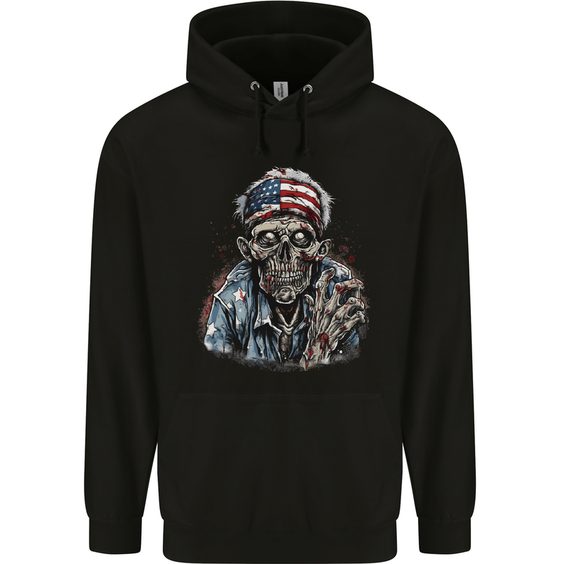 American Zombie USA Flag Halloween Childrens Kids Hoodie Black