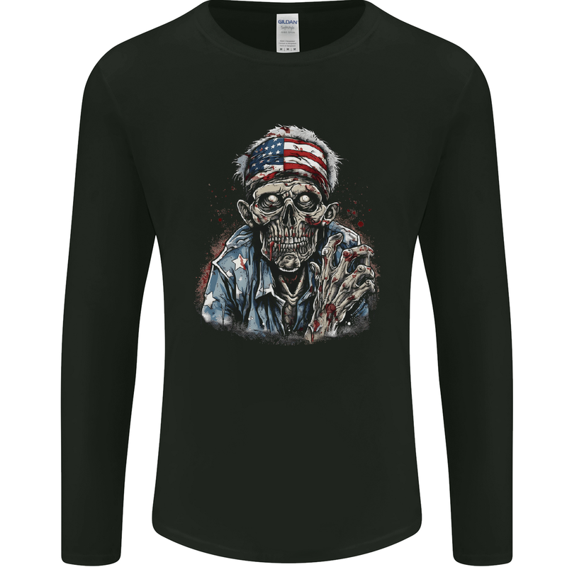 American Zombie USA Flag Halloween Mens Long Sleeve T-Shirt Black