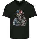 American Zombie USA Flag Halloween Mens V-Neck Cotton T-Shirt Black
