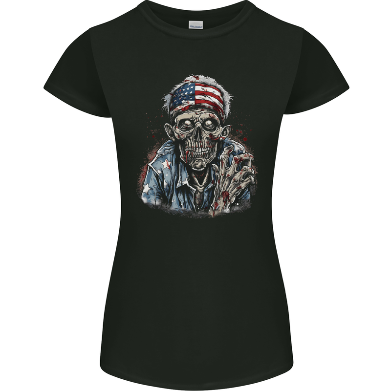 American Zombie USA Flag Halloween Womens Petite Cut T-Shirt Black