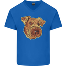 An Airedale Terrier Bingley Waterside Dog Mens V-Neck Cotton T-Shirt Royal Blue