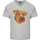 An Airedale Terrier Bingley Waterside Dog Mens V-Neck Cotton T-Shirt Sports Grey