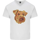 An Airedale Terrier Bingley Waterside Dog Mens V-Neck Cotton T-Shirt White