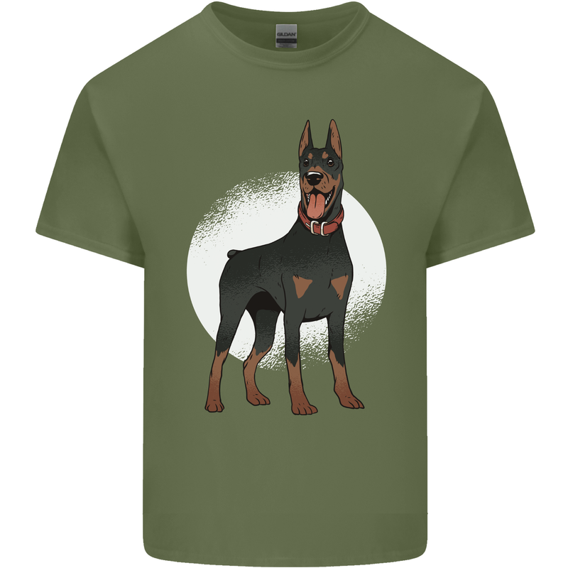 An Alert Doberman Mens Cotton T-Shirt Tee Top Military Green
