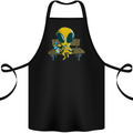 An Alien Eating Magic Mushrooms LSD Cotton Apron 100% Organic Black