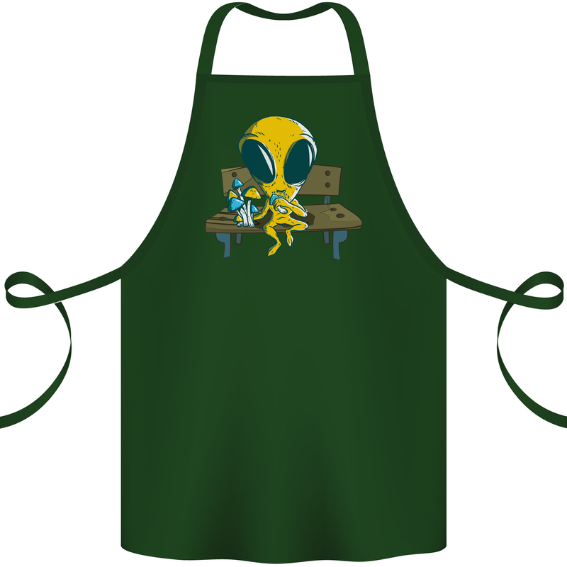 An Alien Eating Magic Mushrooms LSD Cotton Apron 100% Organic Forest Green