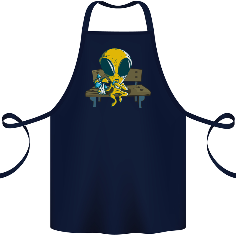 An Alien Eating Magic Mushrooms LSD Cotton Apron 100% Organic Navy Blue