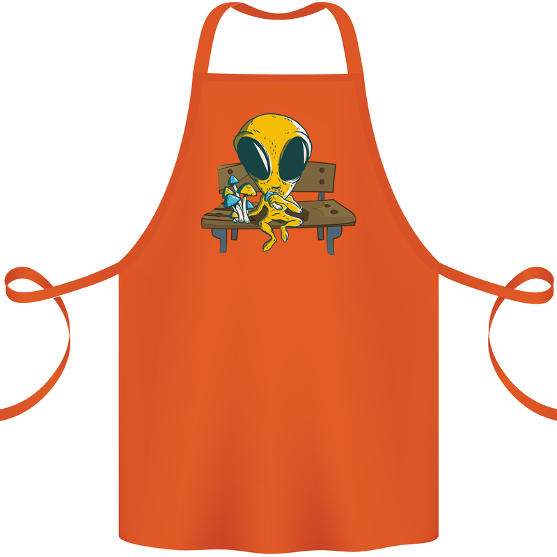 An Alien Eating Magic Mushrooms LSD Cotton Apron 100% Organic Orange