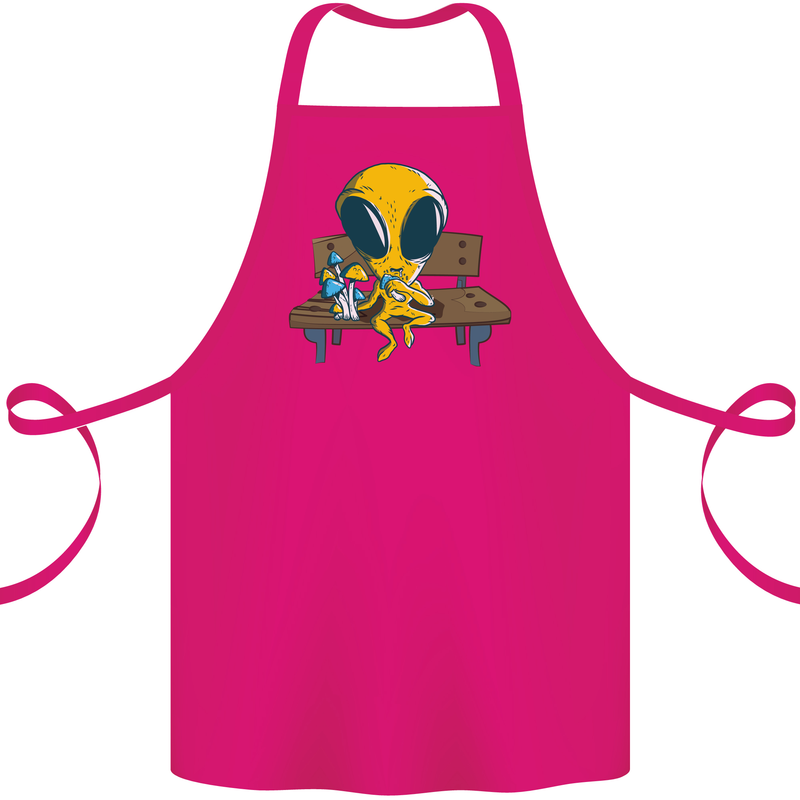 An Alien Eating Magic Mushrooms LSD Cotton Apron 100% Organic Pink