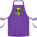 An Alien Eating Magic Mushrooms LSD Cotton Apron 100% Organic Purple
