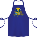 An Alien Eating Magic Mushrooms LSD Cotton Apron 100% Organic Royal Blue