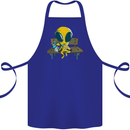 An Alien Eating Magic Mushrooms LSD Cotton Apron 100% Organic Royal Blue