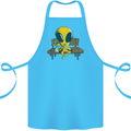 An Alien Eating Magic Mushrooms LSD Cotton Apron 100% Organic Turquoise