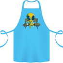 An Alien Eating Magic Mushrooms LSD Cotton Apron 100% Organic Turquoise