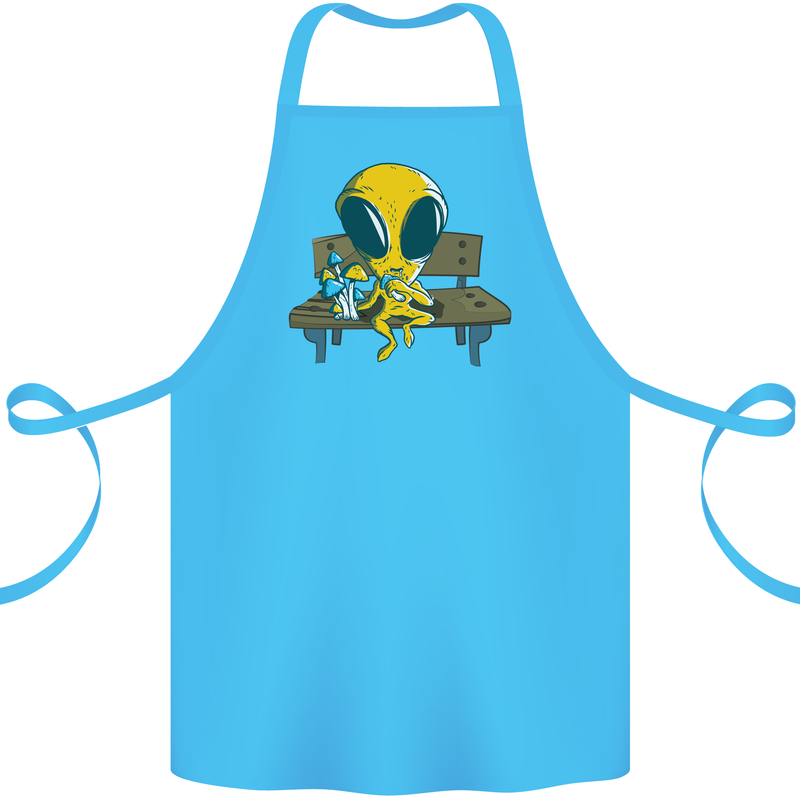 An Alien Eating Magic Mushrooms LSD Cotton Apron 100% Organic Turquoise
