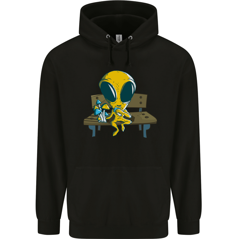An Alien Eating Magic Mushrooms LSD Mens 80% Cotton Hoodie Black