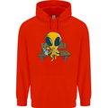 An Alien Eating Magic Mushrooms LSD Mens 80% Cotton Hoodie Bright Red
