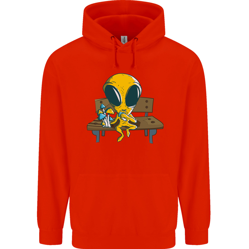 An Alien Eating Magic Mushrooms LSD Mens 80% Cotton Hoodie Bright Red
