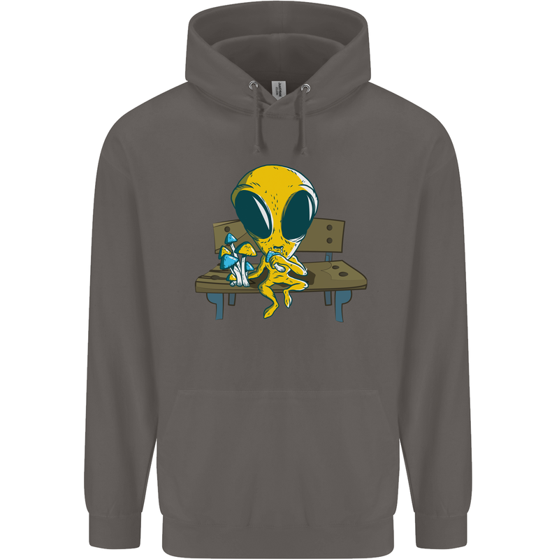 An Alien Eating Magic Mushrooms LSD Mens 80% Cotton Hoodie Charcoal