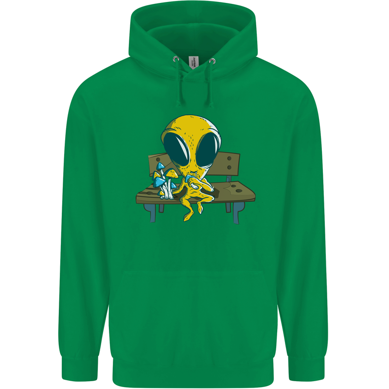 An Alien Eating Magic Mushrooms LSD Mens 80% Cotton Hoodie Irish Green