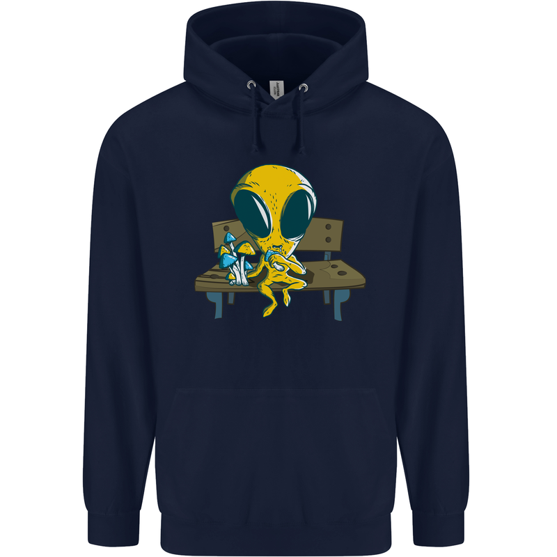 An Alien Eating Magic Mushrooms LSD Mens 80% Cotton Hoodie Navy Blue