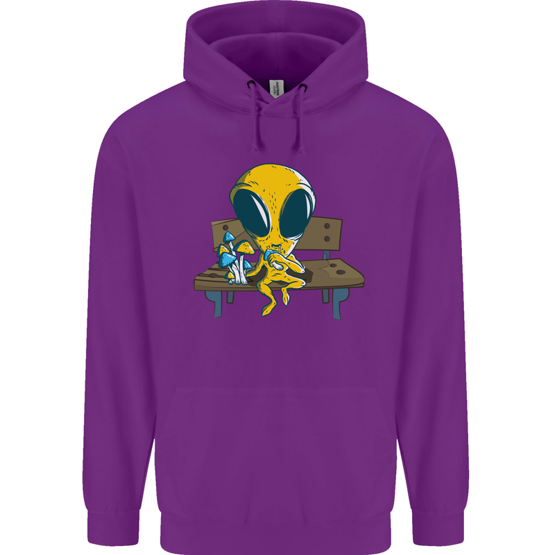 An Alien Eating Magic Mushrooms LSD Mens 80% Cotton Hoodie Purple
