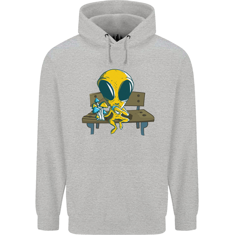 An Alien Eating Magic Mushrooms LSD Mens 80% Cotton Hoodie Sports Grey