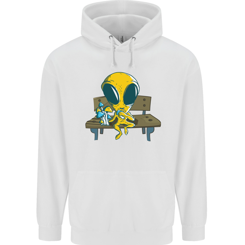 An Alien Eating Magic Mushrooms LSD Mens 80% Cotton Hoodie White