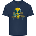 An Alien Eating Magic Mushrooms LSD Mens Cotton T-Shirt Tee Top Navy Blue