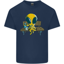 An Alien Eating Magic Mushrooms LSD Mens Cotton T-Shirt Tee Top Navy Blue