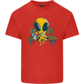 An Alien Eating Magic Mushrooms LSD Mens Cotton T-Shirt Tee Top Red