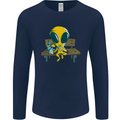 An Alien Eating Magic Mushrooms LSD Mens Long Sleeve T-Shirt Navy Blue