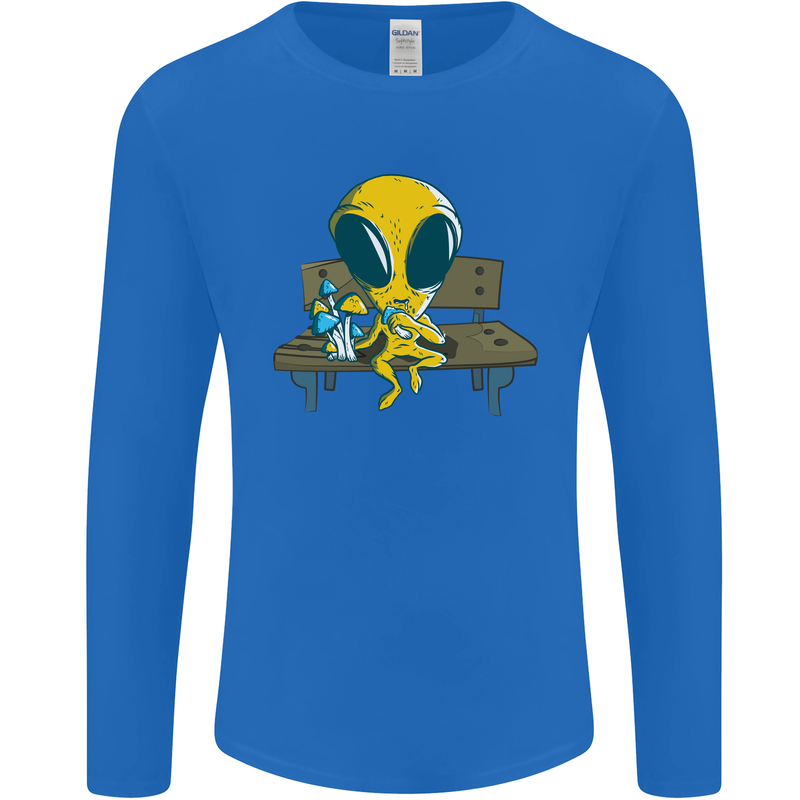 An Alien Eating Magic Mushrooms LSD Mens Long Sleeve T-Shirt Royal Blue
