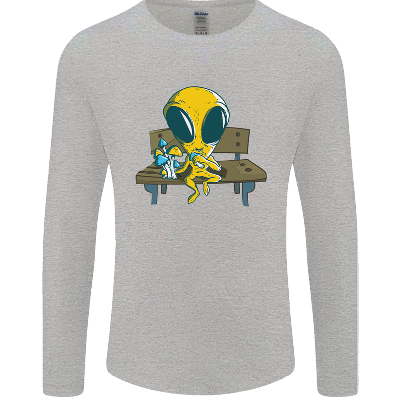 An Alien Eating Magic Mushrooms LSD Mens Long Sleeve T-Shirt Sports Grey