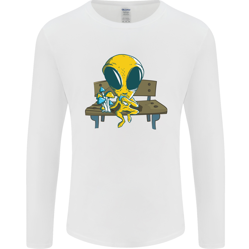 An Alien Eating Magic Mushrooms LSD Mens Long Sleeve T-Shirt White