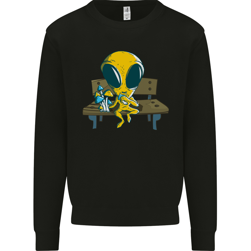 An Alien Eating Magic Mushrooms LSD Mens Sweatshirt Jumper Black