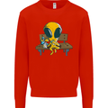 An Alien Eating Magic Mushrooms LSD Mens Sweatshirt Jumper Bright Red