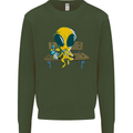 An Alien Eating Magic Mushrooms LSD Mens Sweatshirt Jumper Forest Green