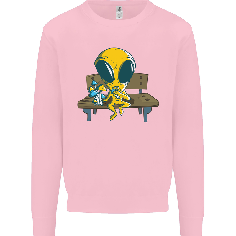 An Alien Eating Magic Mushrooms LSD Mens Sweatshirt Jumper Light Pink