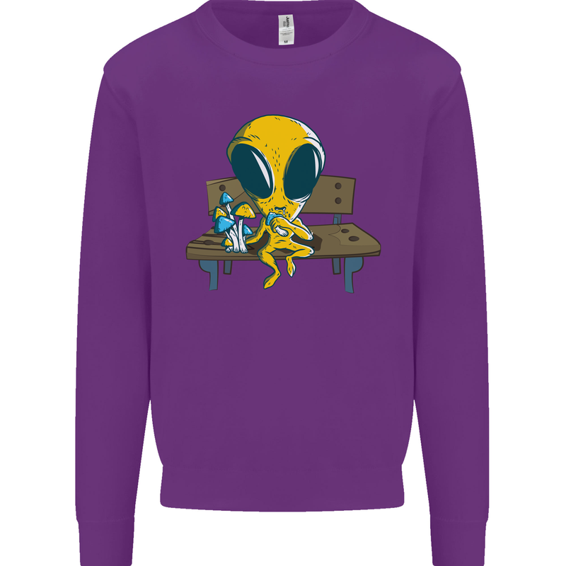 An Alien Eating Magic Mushrooms LSD Mens Sweatshirt Jumper Purple