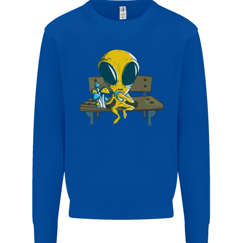 An Alien Eating Magic Mushrooms LSD Mens Sweatshirt Jumper Royal Blue