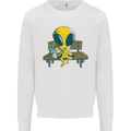 An Alien Eating Magic Mushrooms LSD Mens Sweatshirt Jumper White