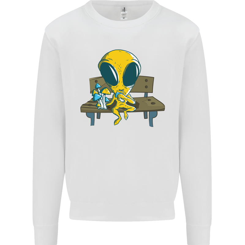 An Alien Eating Magic Mushrooms LSD Mens Sweatshirt Jumper White