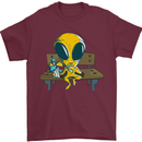 An Alien Eating Magic Mushrooms LSD Mens T-Shirt 100% Cotton Maroon