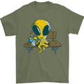An Alien Eating Magic Mushrooms LSD Mens T-Shirt 100% Cotton Military Green